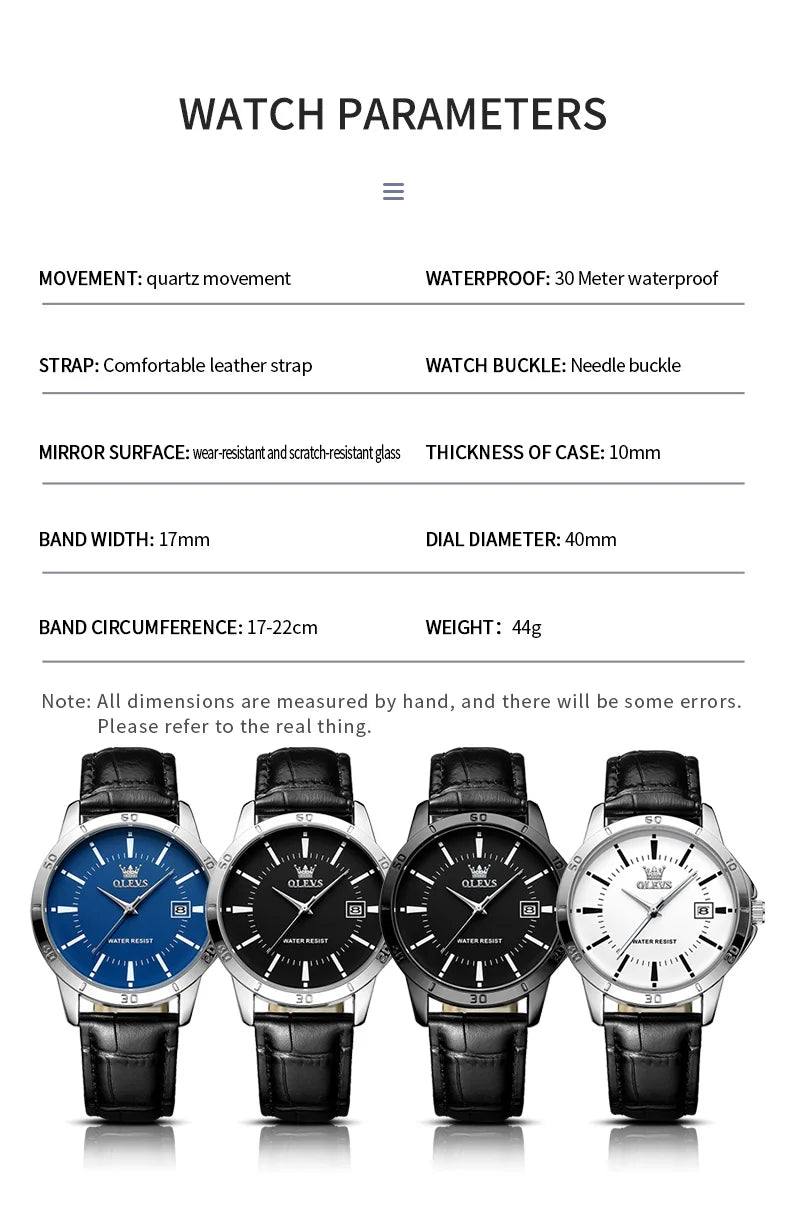 OLEVS Watch Men Fashion Leather Strap Waterproof Quartz Watch for Men Simplicity Calendar Men's Dress Wristwatches Exculsive New