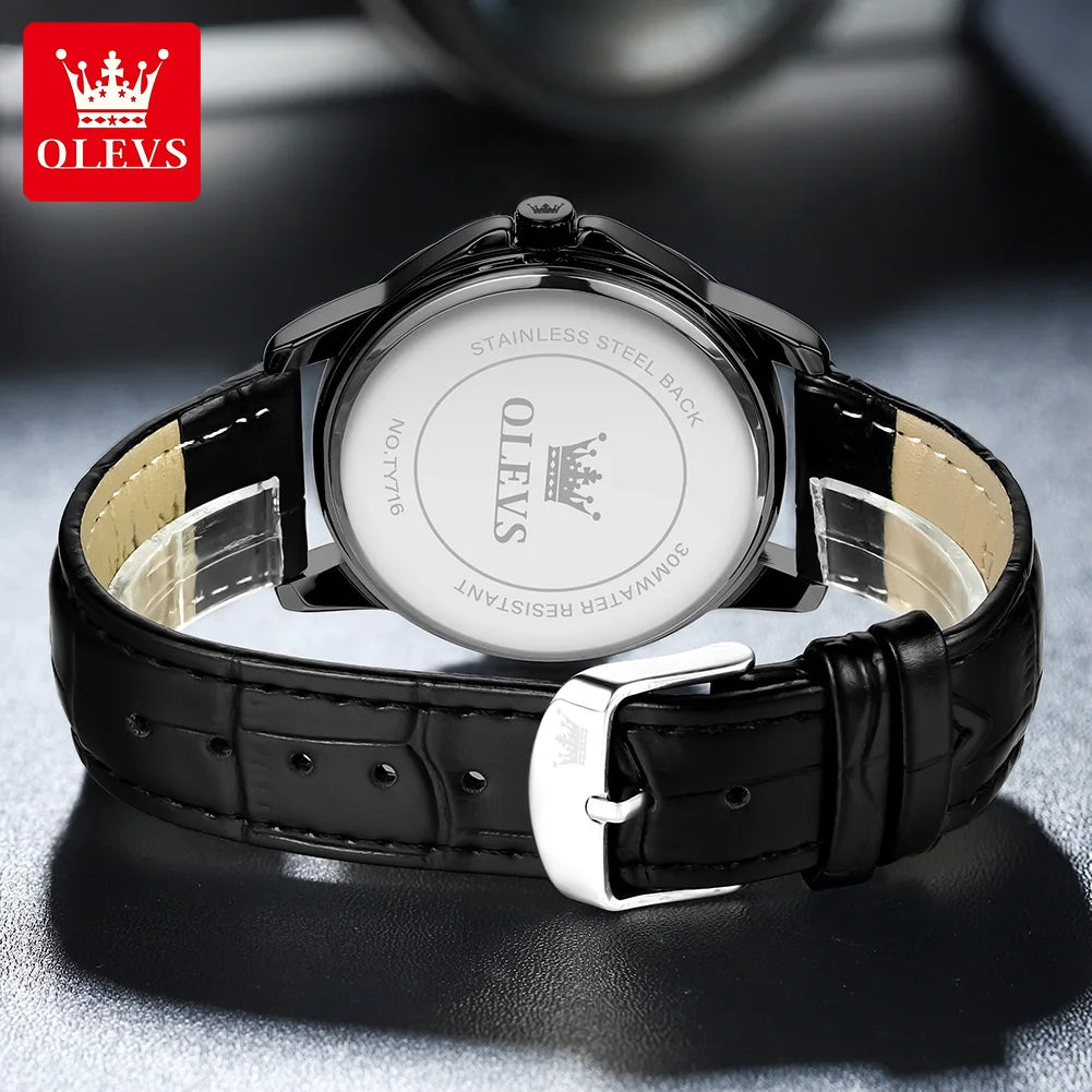 OLEVS Watch Men Fashion Leather Strap Waterproof Quartz Watch for Men Simplicity Calendar Men's Dress Wristwatches Exculsive New