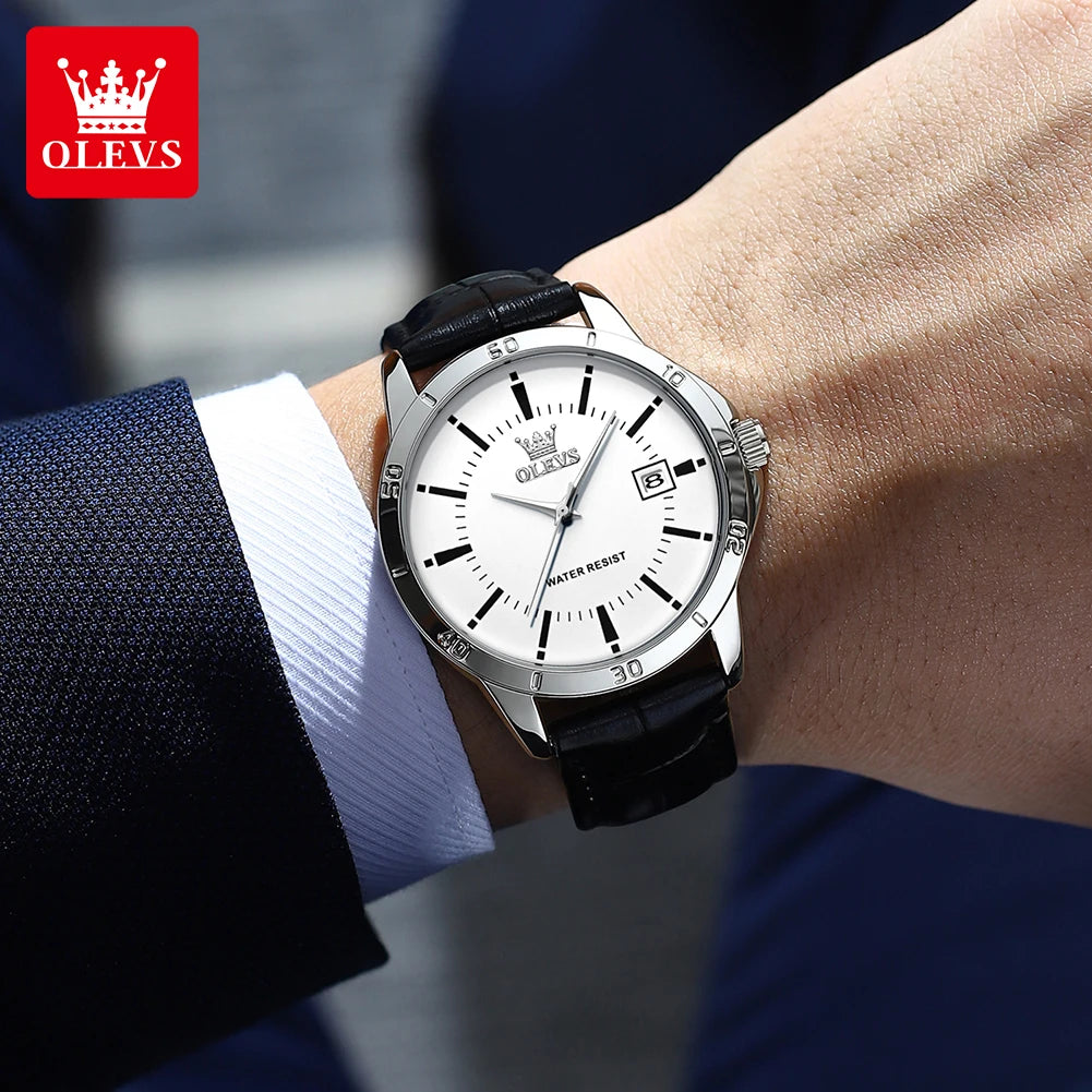 OLEVS Watch Men Fashion Leather Strap Waterproof Quartz Watch for Men Simplicity Calendar Men's Dress Wristwatches Exculsive New