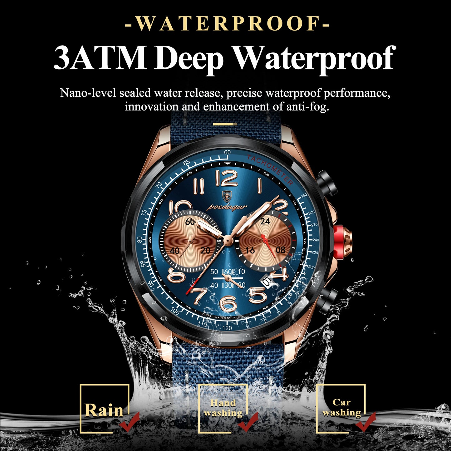 POEDAGAR Luxusuhr Herren Quarz Nylon Lederarmband Herren Armbanduhr Wasserdicht Leucht Chronograph Datum Herrenuhren Reloj + Box